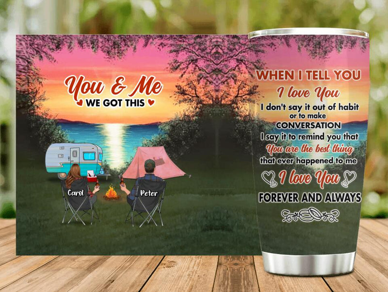 Personalized Couple Camping Tumbler - Couple With Up to 3 Pets - Gift Idea For Camping Lover - I Love You Forever And Always