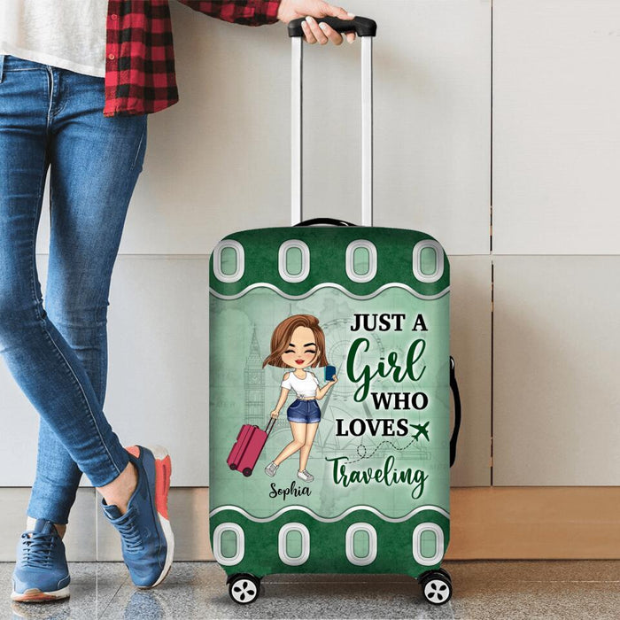 Personalized Traveling Girl Suitcase Luggage Cover - Just A Girl Who Loves Traveling - Gift For Girl/Traveling Lovers