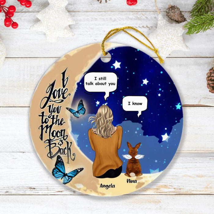 Custom Personalized Memorial Rabbit Ornament - Upto 4 Rabbits - Memorial Gift For Rabbit Lovers - I Love You To The Moon & Back