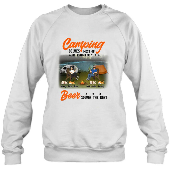 Custom Personalized Camping Unisex T-shirt/ Hoodie/ Sweatshirt/ Long Sleeve - Gift Idea For Couple/ Camping Lovers - Camping Solves Most Of My Problems Beer Solves The Rest