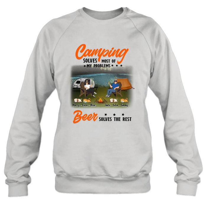 Custom Personalized Camping Unisex T-shirt/ Hoodie/ Sweatshirt/ Long Sleeve - Gift Idea For Couple/ Camping Lovers - Camping Solves Most Of My Problems Beer Solves The Rest