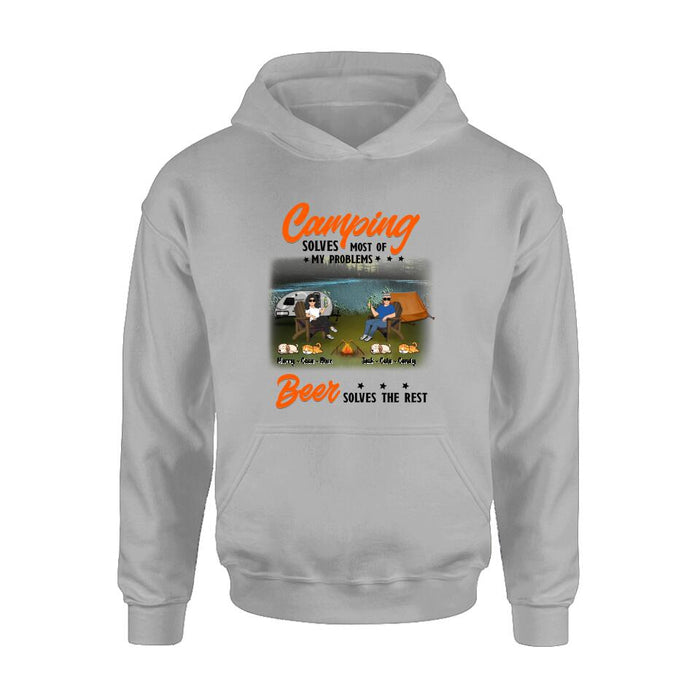 Custom Personalized Camping Unisex T-shirt/ Hoodie/ Sweatshirt/ Long Sleeve - Gift Idea For Couple/ Camping Lovers - Camping Solves Most Of My Problems Beer Solves The Rest