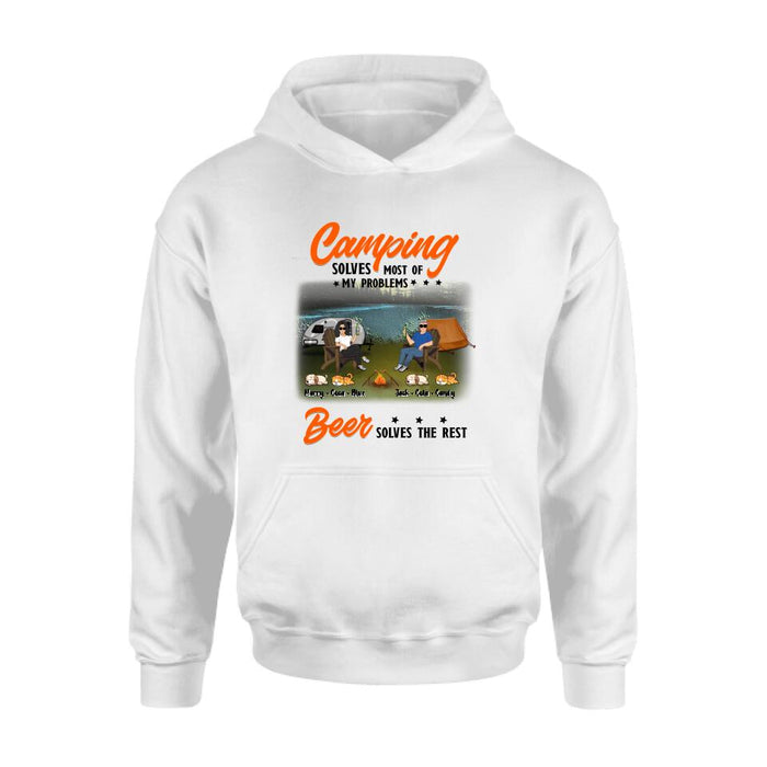 Custom Personalized Camping Unisex T-shirt/ Hoodie/ Sweatshirt/ Long Sleeve - Gift Idea For Couple/ Camping Lovers - Camping Solves Most Of My Problems Beer Solves The Rest