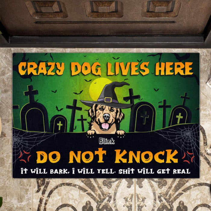 Custom Personalized Halloween Dogs Doormat - Upto 7 Dogs - Halloween Gift For Dog Lovers - Crazy Dog Lives Here Do Not Knock