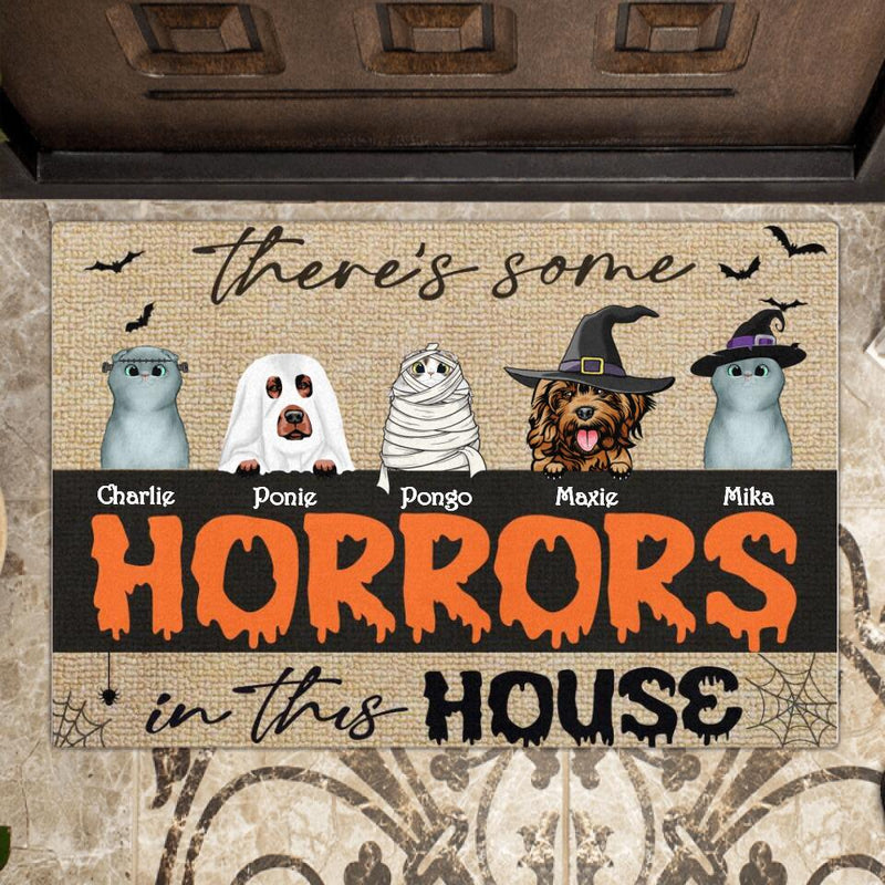Personalized Halloween Doormat - Gift Idea For Halloween/Pet Lover with up to 5 Pets - There's Some Horrors In This House