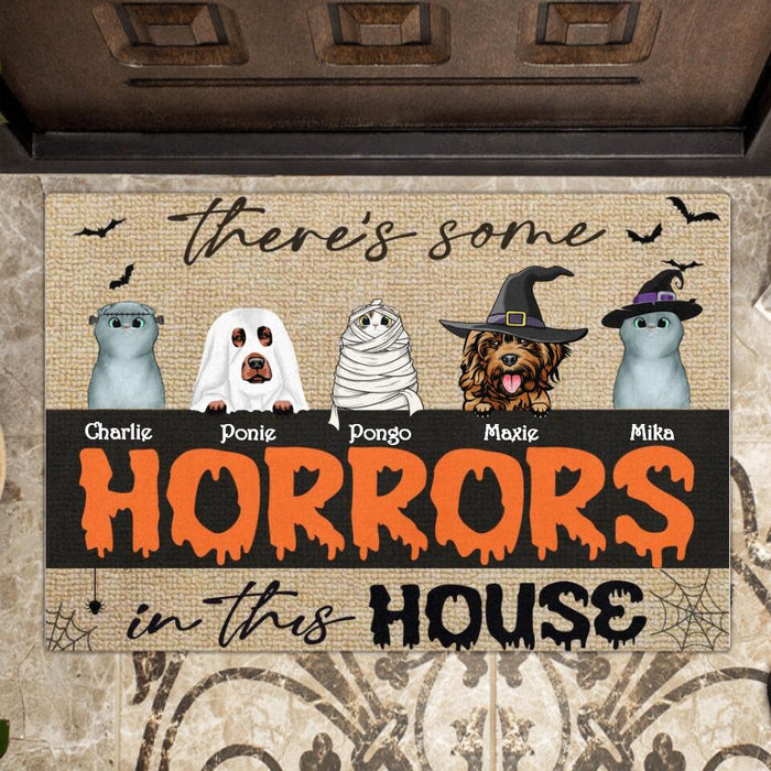 Custom Personalized Halloween Doormat - Gift Idea For Halloween/ Pet Lover with up to 5 Pets - There's Some Horrors In This House