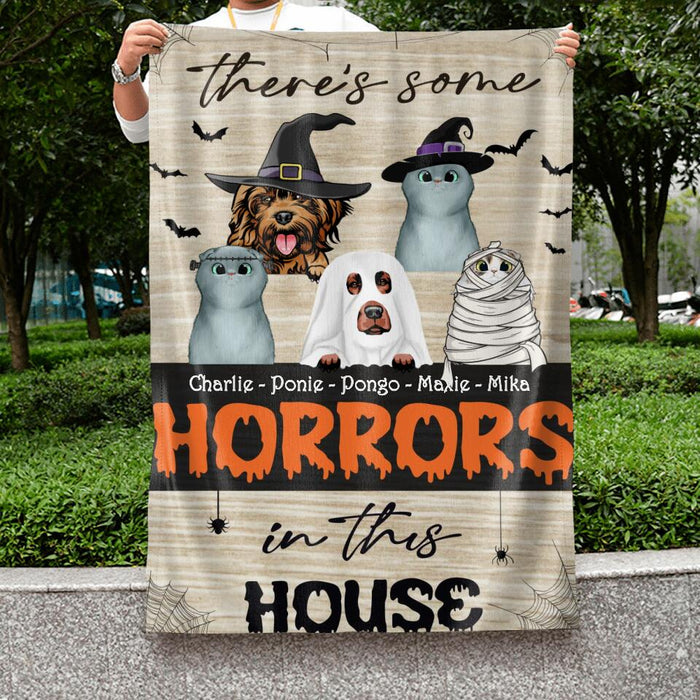 Custom Personalized Halloween Flag Sign - Gift Idea For Halloween/ Pet Lover with up to 5 Pets - There's Some Horrors In This House