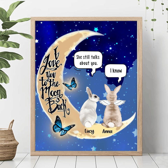 Custom Personalized Rabbit Moon Memorial Poster - Upto 5 Rabbits - Memorial Gift Idea - I Love You To The Moon & Back
