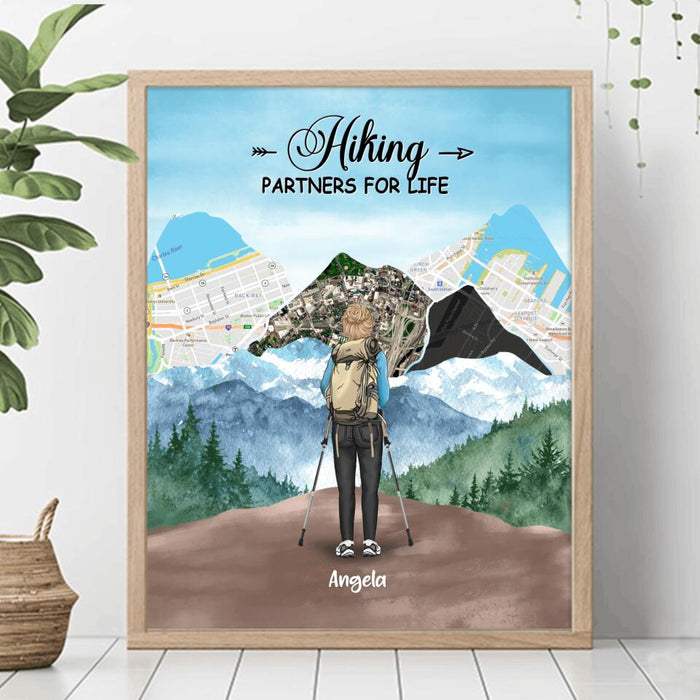Custom Personalized Hiking Poster - Adult/ Couple/ Parents With Upto 3 Kids - Gift Idea For Hiking Lover - Hiking Partners For Life