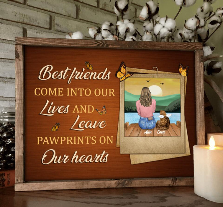 Custom Personalized Pet Memorial Poster - Adult/ Couple With Upto 4 Pets - Memorial Gift Idea For Dog/ Cat Lover - Best Friends Come Into Our Lives And Leave Pawprints On Our Hearts