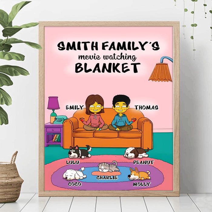 Custom Personalized Couple Poster - Upto 5 Pets - Valentine Gift For Couple/Dog/Cat Lovers - Movie Watching Blanket