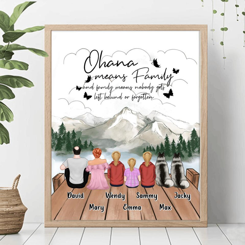 Personalized Family Poster - Up to 4 Pets - Gift Idea for Father's Day/Mother's Day/Family - Ohana Means Family And Family Means Nobody Gets Left Behind Or Forgotten