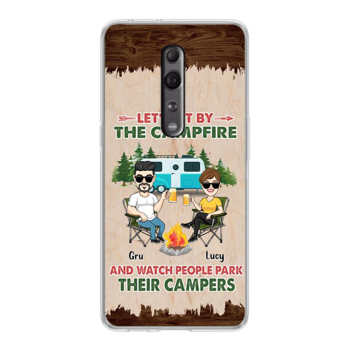 Custom Personalized Couple With Dogs Camping Phone Case - Couple With Up to 4 Dogs - Gift For Couple/ Camping/ Dog Lover - Let's Sit By The Campfire - Case For Xiaomi, Oppo And Huawei