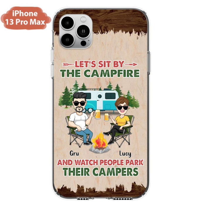 Custom Personalized Couple With Dogs Camping Phone Case - Couple With Up to 4 Dogs - Gift For Couple/ Camping/ Dog Lover - Let's Sit By The Campfire - Case For iPhone And Samsung