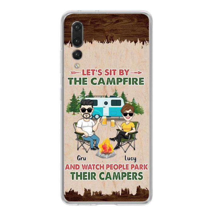 Custom Personalized Couple With Dogs Camping Phone Case - Couple With Up to 4 Dogs - Gift For Couple/ Camping/ Dog Lover - Let's Sit By The Campfire - Case For Xiaomi, Oppo And Huawei