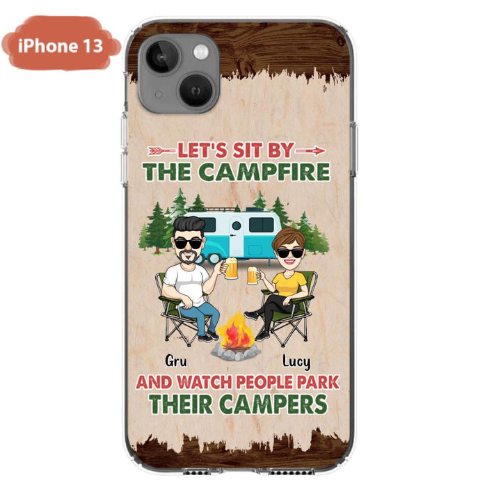 Custom Personalized Couple With Dogs Camping Phone Case - Couple With Up to 4 Dogs - Gift For Couple/ Camping/ Dog Lover - Let's Sit By The Campfire - Case For iPhone And Samsung