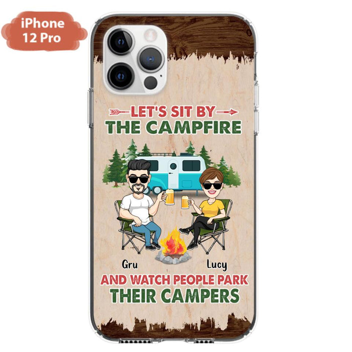 Custom Personalized Couple With Dogs Camping Phone Case - Couple With Up to 4 Dogs - Gift For Couple/ Camping/ Dog Lover - Let's Sit By The Campfire - Case For iPhone And Samsung