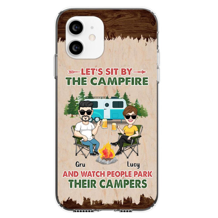 Custom Personalized Couple With Dogs Camping Phone Case - Couple With Up to 4 Dogs - Gift For Couple/ Camping/ Dog Lover - Let's Sit By The Campfire - Case For iPhone And Samsung