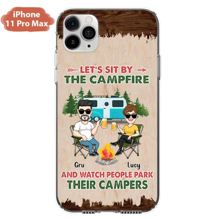 Custom Personalized Couple With Dogs Camping Phone Case - Couple With Up to 4 Dogs - Gift For Couple/ Camping/ Dog Lover - Let's Sit By The Campfire - Case For iPhone And Samsung