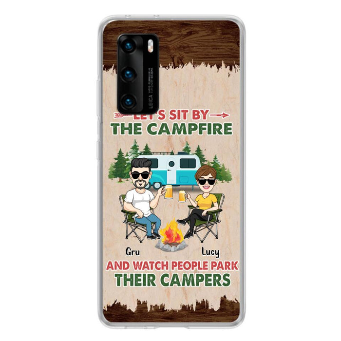 Custom Personalized Couple With Dogs Camping Phone Case - Couple With Up to 4 Dogs - Gift For Couple/ Camping/ Dog Lover - Let's Sit By The Campfire - Case For Xiaomi, Oppo And Huawei