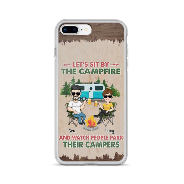 Custom Personalized Couple With Dogs Camping Phone Case - Couple With Up to 4 Dogs - Gift For Couple/ Camping/ Dog Lover - Let's Sit By The Campfire - Case For iPhone And Samsung