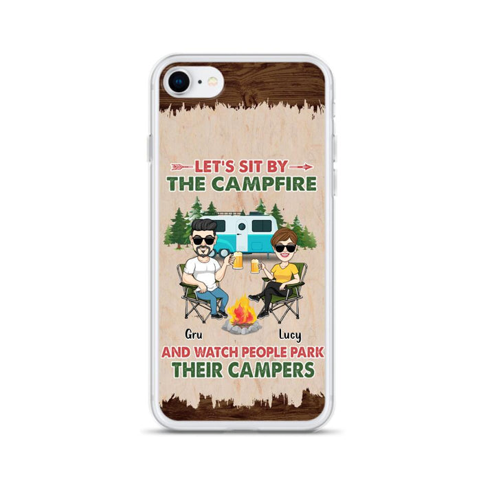 Custom Personalized Couple With Dogs Camping Phone Case - Couple With Up to 4 Dogs - Gift For Couple/ Camping/ Dog Lover - Let's Sit By The Campfire - Case For iPhone And Samsung