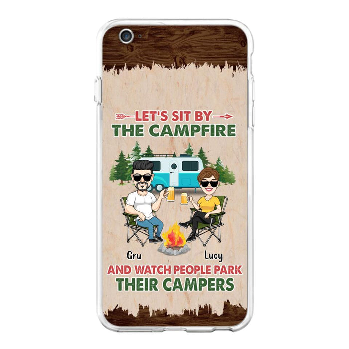 Custom Personalized Couple With Dogs Camping Phone Case - Couple With Up to 4 Dogs - Gift For Couple/ Camping/ Dog Lover - Let's Sit By The Campfire - Case For iPhone And Samsung