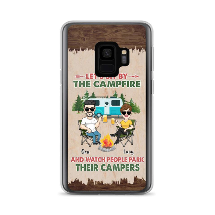 Custom Personalized Couple With Dogs Camping Phone Case - Couple With Up to 4 Dogs - Gift For Couple/ Camping/ Dog Lover - Let's Sit By The Campfire - Case For iPhone And Samsung