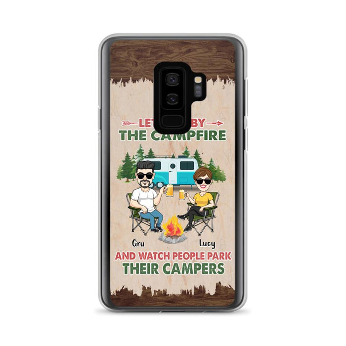 Custom Personalized Couple With Dogs Camping Phone Case - Couple With Up to 4 Dogs - Gift For Couple/ Camping/ Dog Lover - Let's Sit By The Campfire - Case For iPhone And Samsung