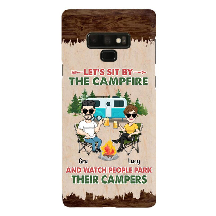 Custom Personalized Couple With Dogs Camping Phone Case - Couple With Up to 4 Dogs - Gift For Couple/ Camping/ Dog Lover - Let's Sit By The Campfire - Case For iPhone And Samsung