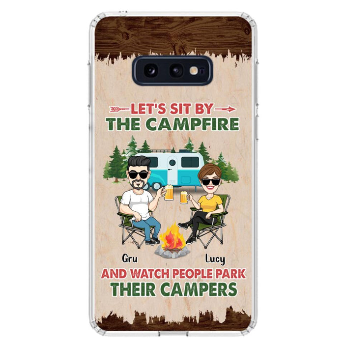 Custom Personalized Couple With Dogs Camping Phone Case - Couple With Up to 4 Dogs - Gift For Couple/ Camping/ Dog Lover - Let's Sit By The Campfire - Case For iPhone And Samsung