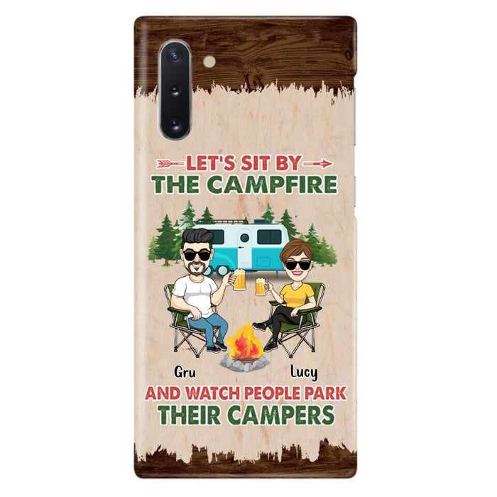 Custom Personalized Couple With Dogs Camping Phone Case - Couple With Up to 4 Dogs - Gift For Couple/ Camping/ Dog Lover - Let's Sit By The Campfire - Case For iPhone And Samsung