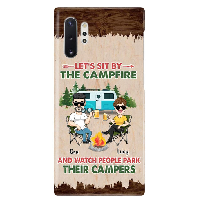 Custom Personalized Couple With Dogs Camping Phone Case - Couple With Up to 4 Dogs - Gift For Couple/ Camping/ Dog Lover - Let's Sit By The Campfire - Case For iPhone And Samsung