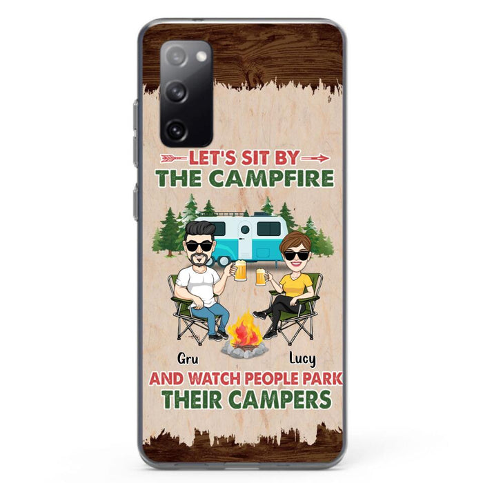 Custom Personalized Couple With Dogs Camping Phone Case - Couple With Up to 4 Dogs - Gift For Couple/ Camping/ Dog Lover - Let's Sit By The Campfire - Case For iPhone And Samsung