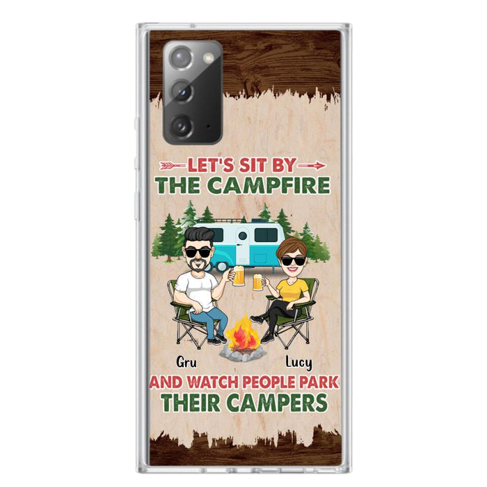 Custom Personalized Couple With Dogs Camping Phone Case - Couple With Up to 4 Dogs - Gift For Couple/ Camping/ Dog Lover - Let's Sit By The Campfire - Case For iPhone And Samsung