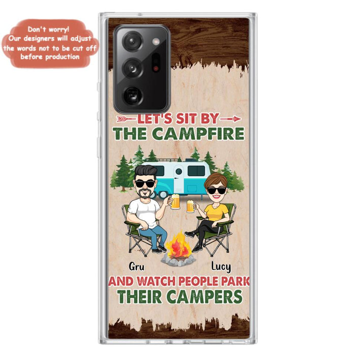 Custom Personalized Couple With Dogs Camping Phone Case - Couple With Up to 4 Dogs - Gift For Couple/ Camping/ Dog Lover - Let's Sit By The Campfire - Case For iPhone And Samsung