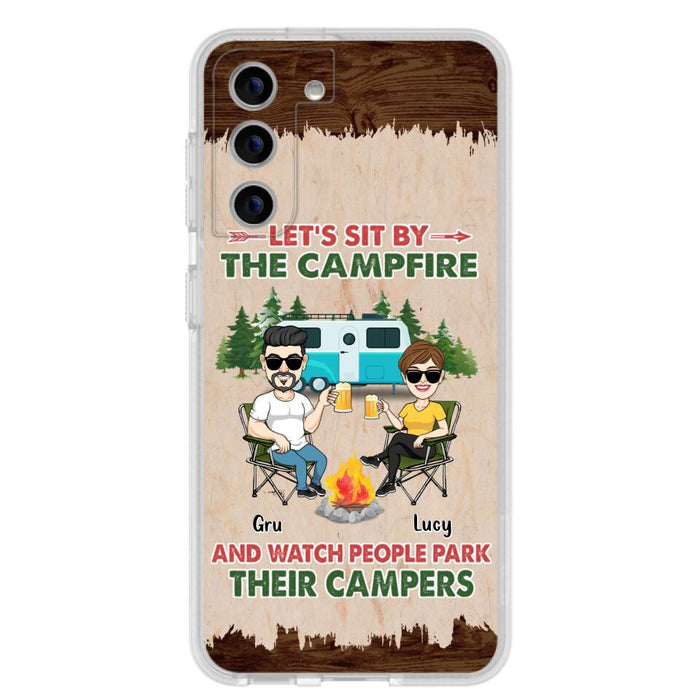 Custom Personalized Couple With Dogs Camping Phone Case - Couple With Up to 4 Dogs - Gift For Couple/ Camping/ Dog Lover - Let's Sit By The Campfire - Case For iPhone And Samsung