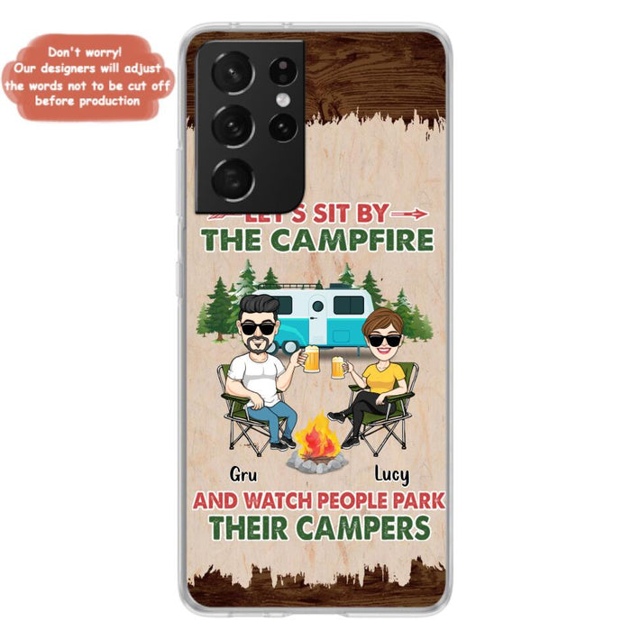 Custom Personalized Couple With Dogs Camping Phone Case - Couple With Up to 4 Dogs - Gift For Couple/ Camping/ Dog Lover - Let's Sit By The Campfire - Case For iPhone And Samsung