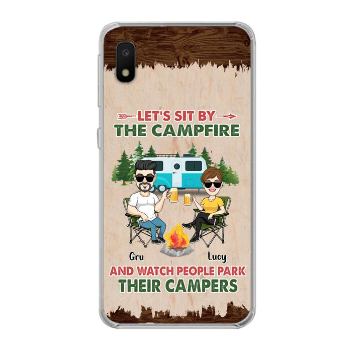 Custom Personalized Couple With Dogs Camping Phone Case - Couple With Up to 4 Dogs - Gift For Couple/ Camping/ Dog Lover - Let's Sit By The Campfire - Case For iPhone And Samsung