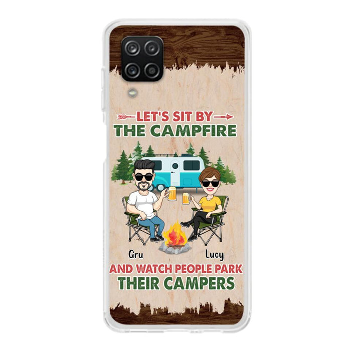 Custom Personalized Couple With Dogs Camping Phone Case - Couple With Up to 4 Dogs - Gift For Couple/ Camping/ Dog Lover - Let's Sit By The Campfire - Case For iPhone And Samsung