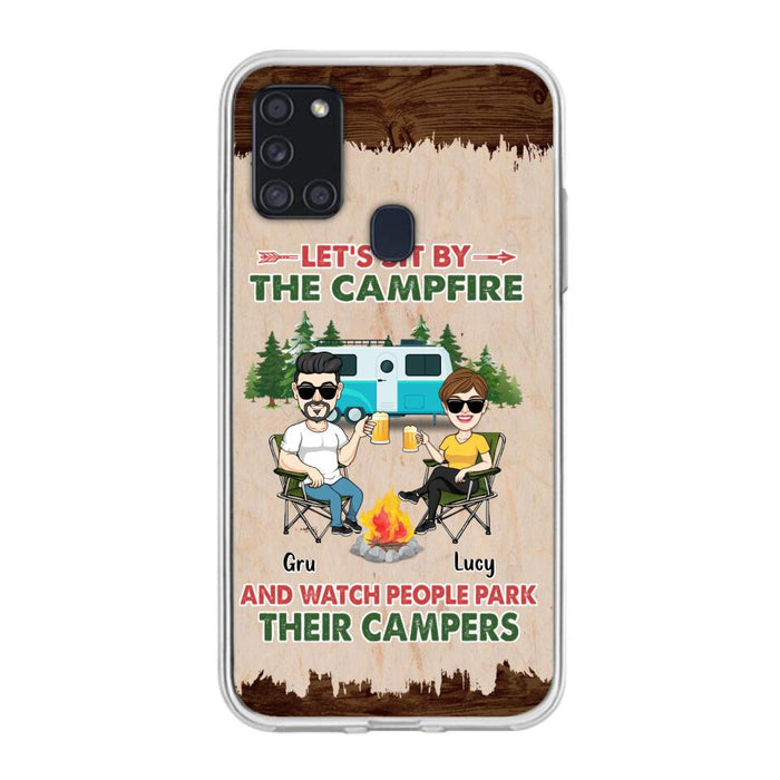 Custom Personalized Couple With Dogs Camping Phone Case - Couple With Up to 4 Dogs - Gift For Couple/ Camping/ Dog Lover - Let's Sit By The Campfire - Case For iPhone And Samsung