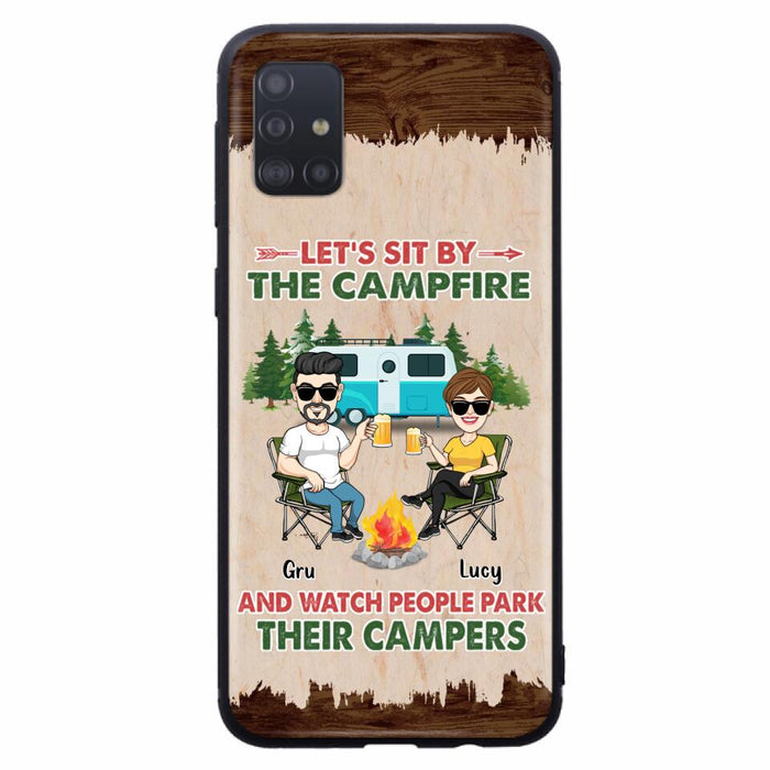 Custom Personalized Couple With Dogs Camping Phone Case - Couple With Up to 4 Dogs - Gift For Couple/ Camping/ Dog Lover - Let's Sit By The Campfire - Case For iPhone And Samsung