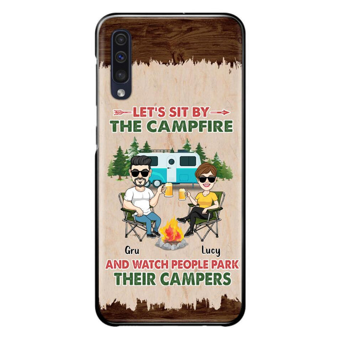 Custom Personalized Couple With Dogs Camping Phone Case - Couple With Up to 4 Dogs - Gift For Couple/ Camping/ Dog Lover - Let's Sit By The Campfire - Case For iPhone And Samsung