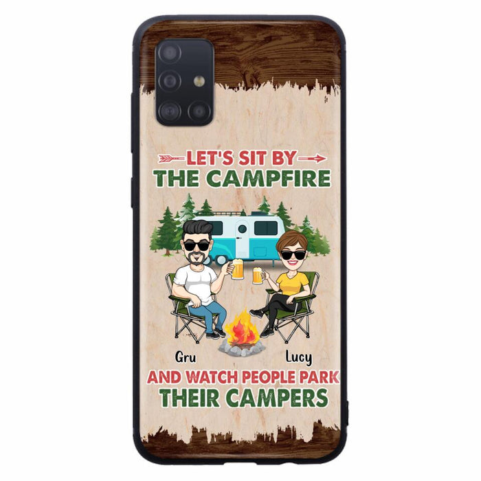 Custom Personalized Couple With Dogs Camping Phone Case - Couple With Up to 4 Dogs - Gift For Couple/ Camping/ Dog Lover - Let's Sit By The Campfire - Case For iPhone And Samsung