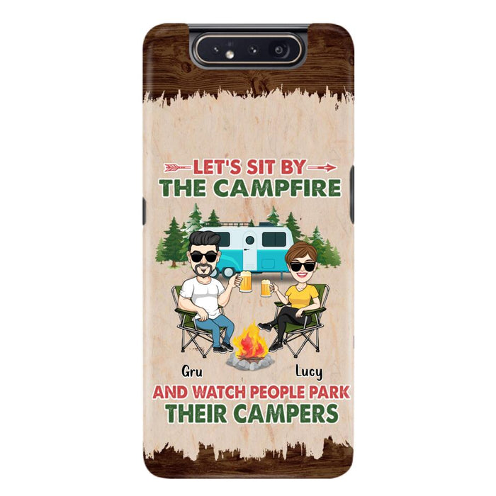 Custom Personalized Couple With Dogs Camping Phone Case - Couple With Up to 4 Dogs - Gift For Couple/ Camping/ Dog Lover - Let's Sit By The Campfire - Case For iPhone And Samsung