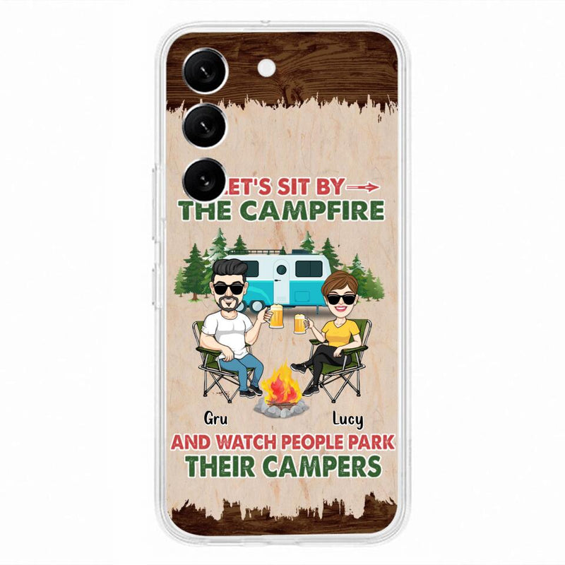 Custom Personalized Couple With Dogs Camping Phone Case - Couple With Up to 4 Dogs - Gift For Couple/ Camping/ Dog Lover - Let's Sit By The Campfire - Case For iPhone And Samsung