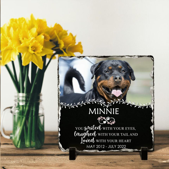 Custom Personalized Memorial Photo Square Lithograph - Memorial Gift Idea For Pet Lovers - You Smiled With Your Eyes Laughed With Your Tail And Loved With Your Heart