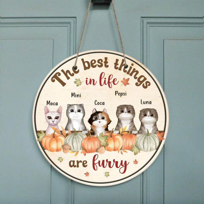 Personalized Autumn Cats Wooden Sign - Up to 5 Cats - Gift Idea For Cat Lovers - The Best Things In Life Are Furry