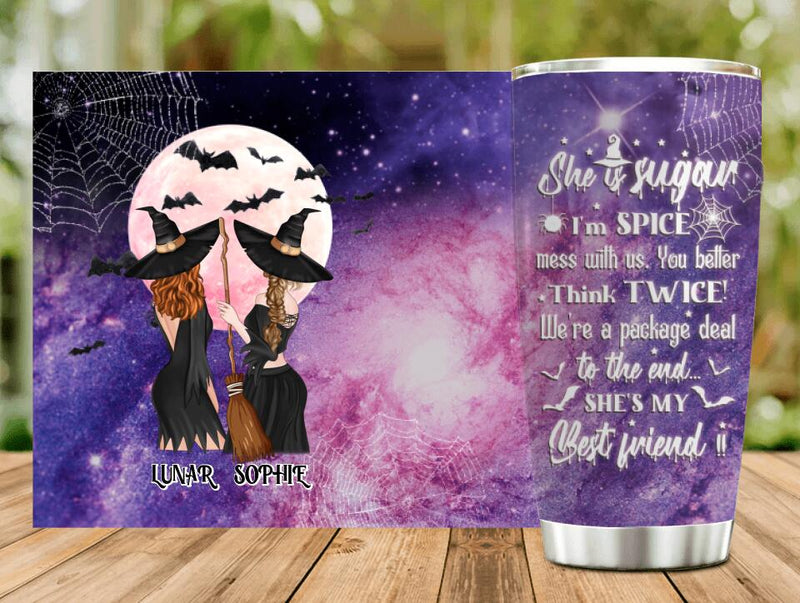 Custom Personalized Witches Tumbler - Halloween Gift Idea For Friends/Sisters - She Is Sugar I'm Spice
