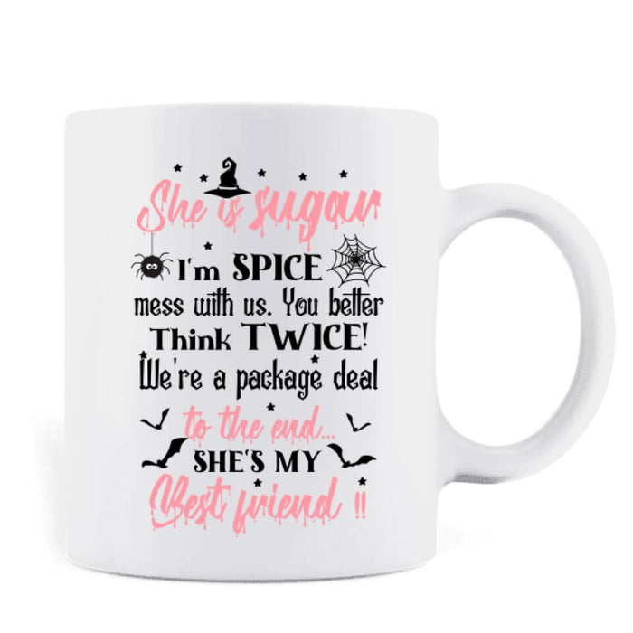 Custom Personalized Friends Mug - Halloween Gift Idea For Friends/Sisters - She Is Sugar I'm Spice